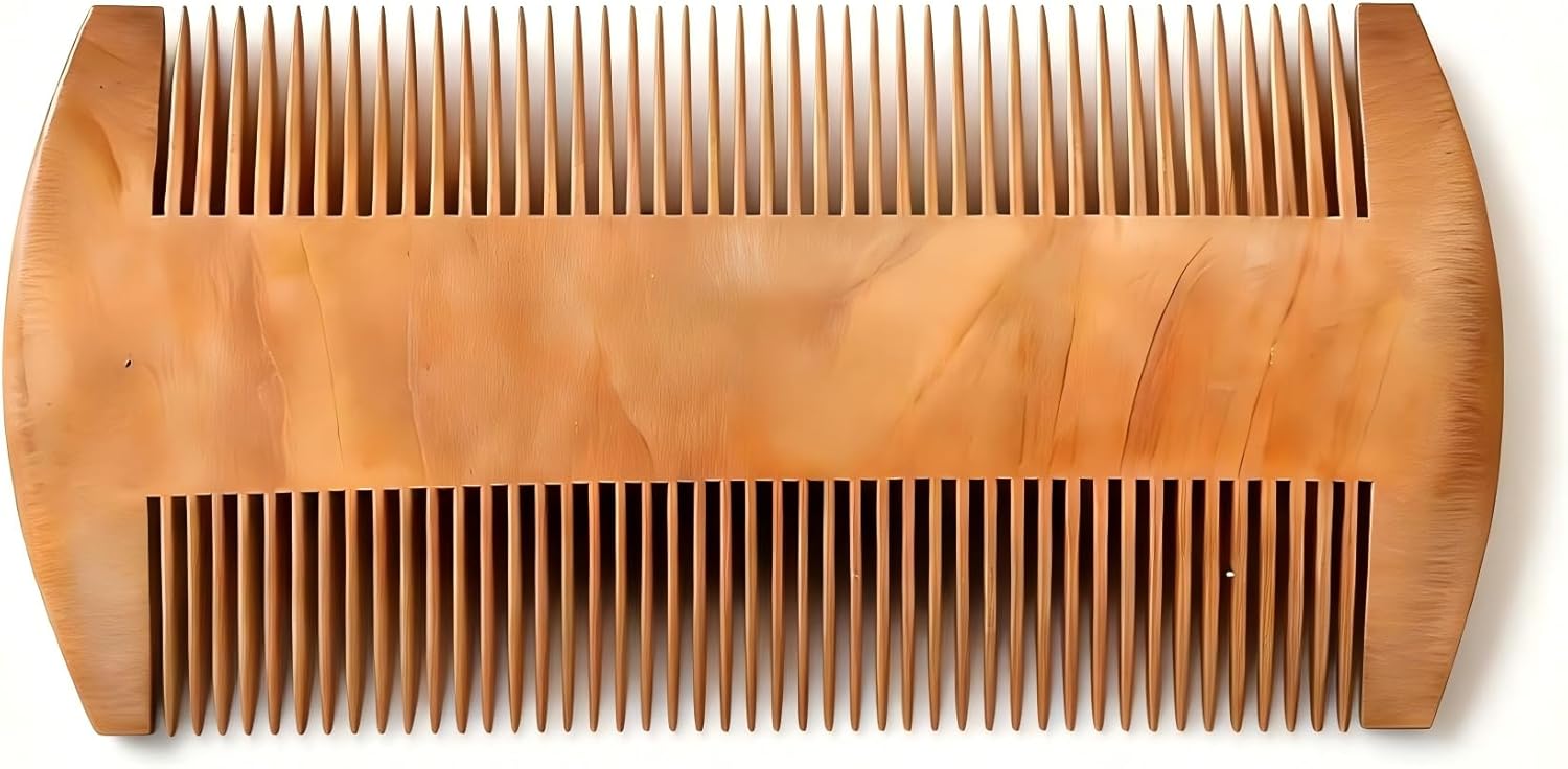 Men's Double-Sided Wooden Beard Comb, Premium Wood Grooming Comb for Mustache & Facial Hair Detangling, Smooth Anti-Static Beard Styling Comb for Daily Care