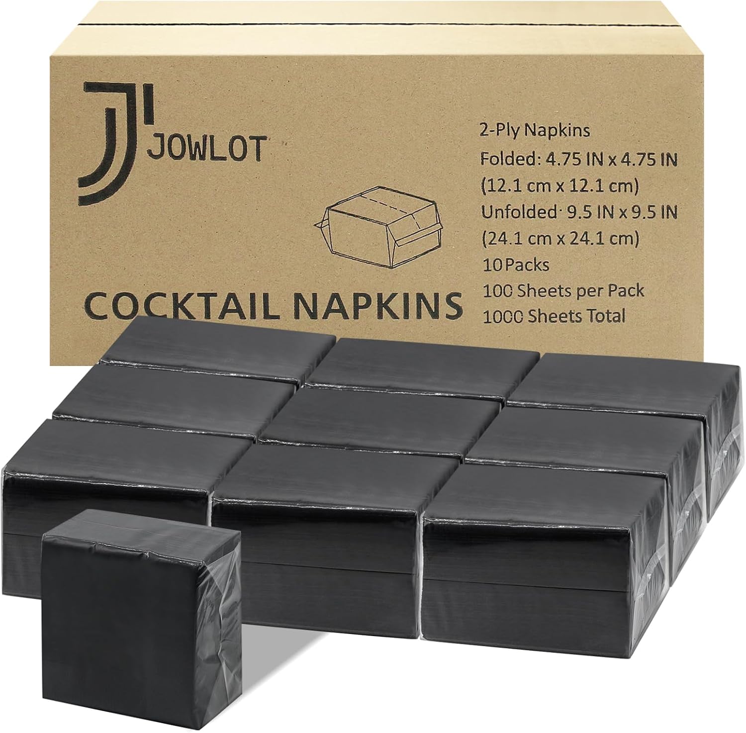 Cocktail Napkins - 1000 Count 2-Ply Black Napkins Disposable, 4.75 x 4.75 Inch Folded Paper Napkins Bulk Beverage Napkins for Dinner Wedding Bar Party and Everyday Use