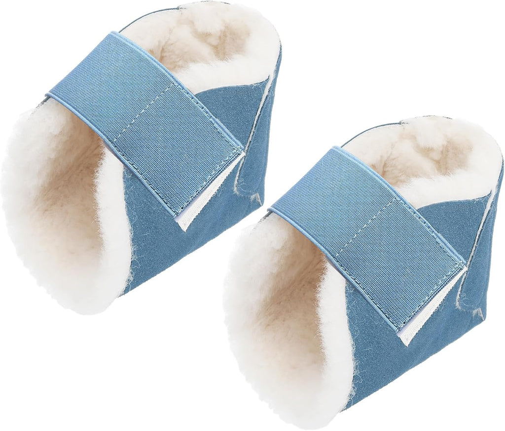 2 Pcs Heel Protectors for Pressure Sores Sheepskin Heel Pads Soft Foot Cushions Pad Protectors Adjustable Foot Pillows with Securing Strap for Bed Sore Ankle Ulcers(Light Blue)