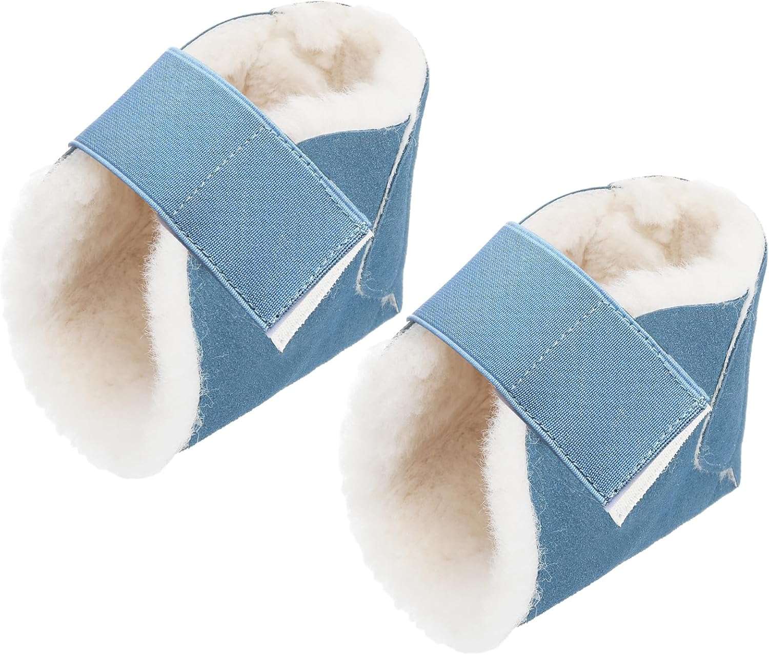 2 Pcs Heel Protectors for Pressure Sores Sheepskin Heel Pads Soft Foot Cushions Pad Protectors Adjustable Foot Pillows with Securing Strap for Bed Sore Ankle Ulcers(Light Blue)