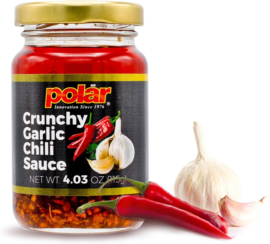Polar Crunchy Garlic Chili Sauce 4.03oz (Pack of 1), Extra Crispy Chili Oil, Savory Umami Topping, Good on Everything, Gourmet Hot Sauce, Savory condiment, Vegan Friendly, Gourmet Hot Sauce, No MSG, Chili Crisp