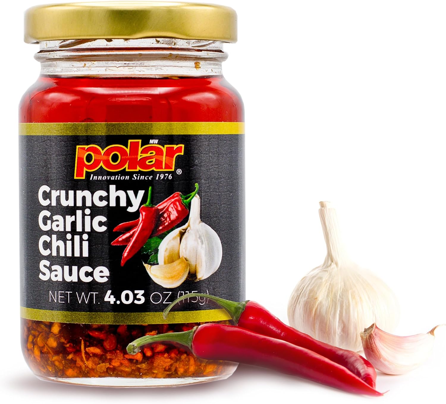 Polar Crunchy Garlic Chili Sauce 4.03oz (Pack of 1), Extra Crispy Chili Oil, Savory Umami Topping, Good on Everything, Gourmet Hot Sauce, Savory condiment, Vegan Friendly, Gourmet Hot Sauce, No MSG, Chili Crisp