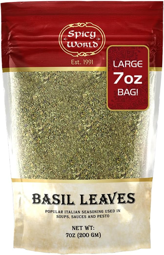 Dried Basil Leaves 7oz (200g) - Natural, Non-GMO, Vegan, Ayurveda Herb - by Spicy World