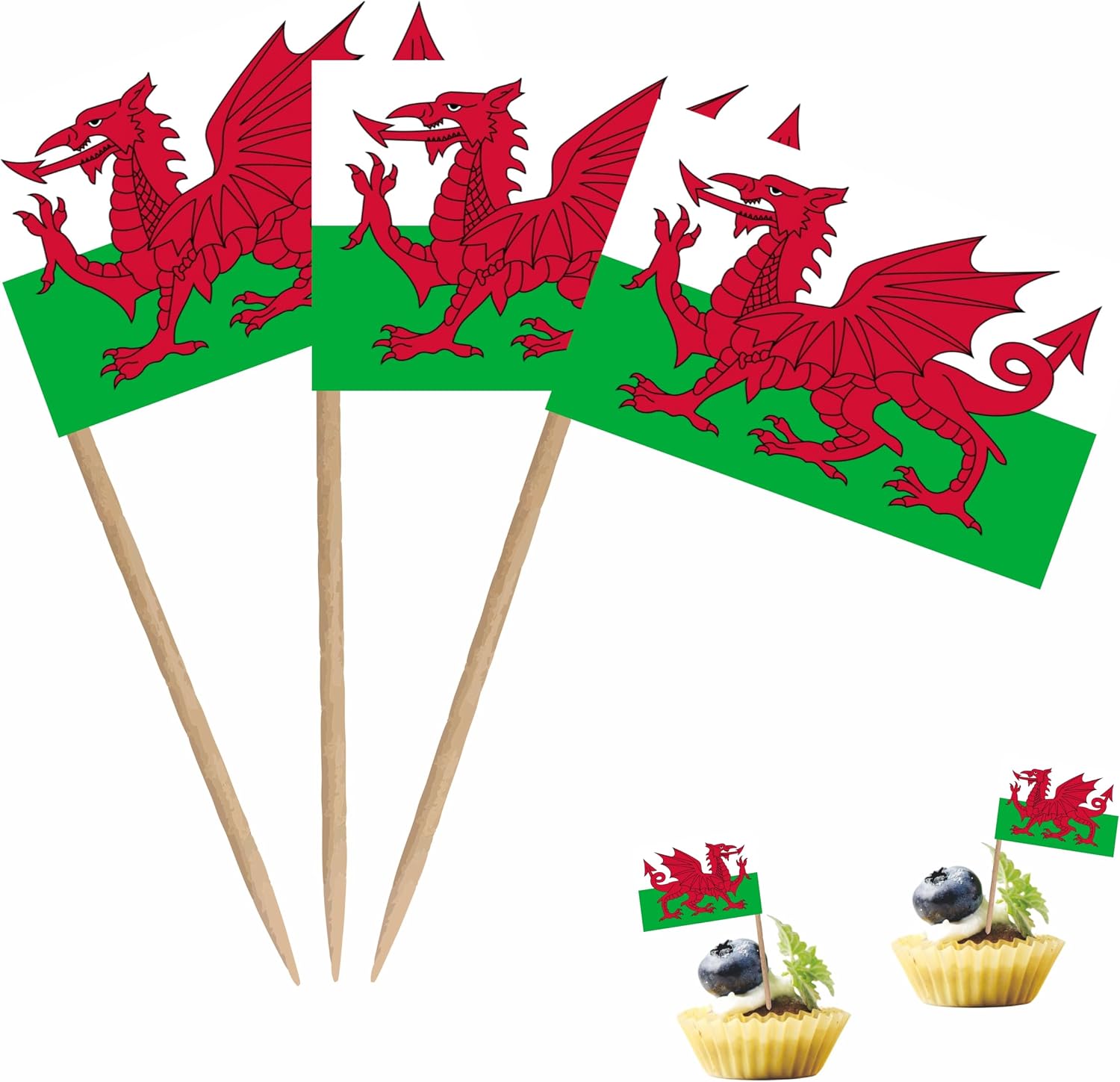 Wales Countries Toothpicks Flag Welsh Small Mini Cocktail Fruit Cupcakes Toppers Food Stick Flags Decorations, 100 Pack