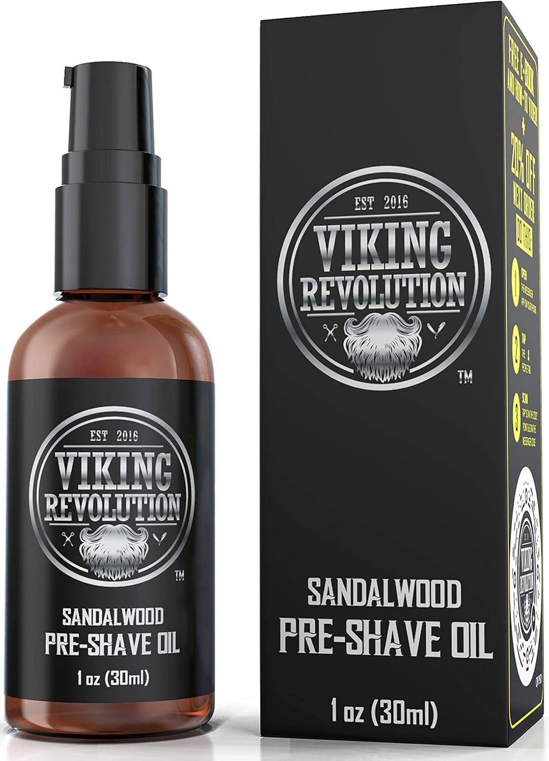 Viking Revolution Sandalwood Pre-Shave Oil for Men - Smooth, Irritation-Free Shave, 1 Fl Oz - All Skin Types