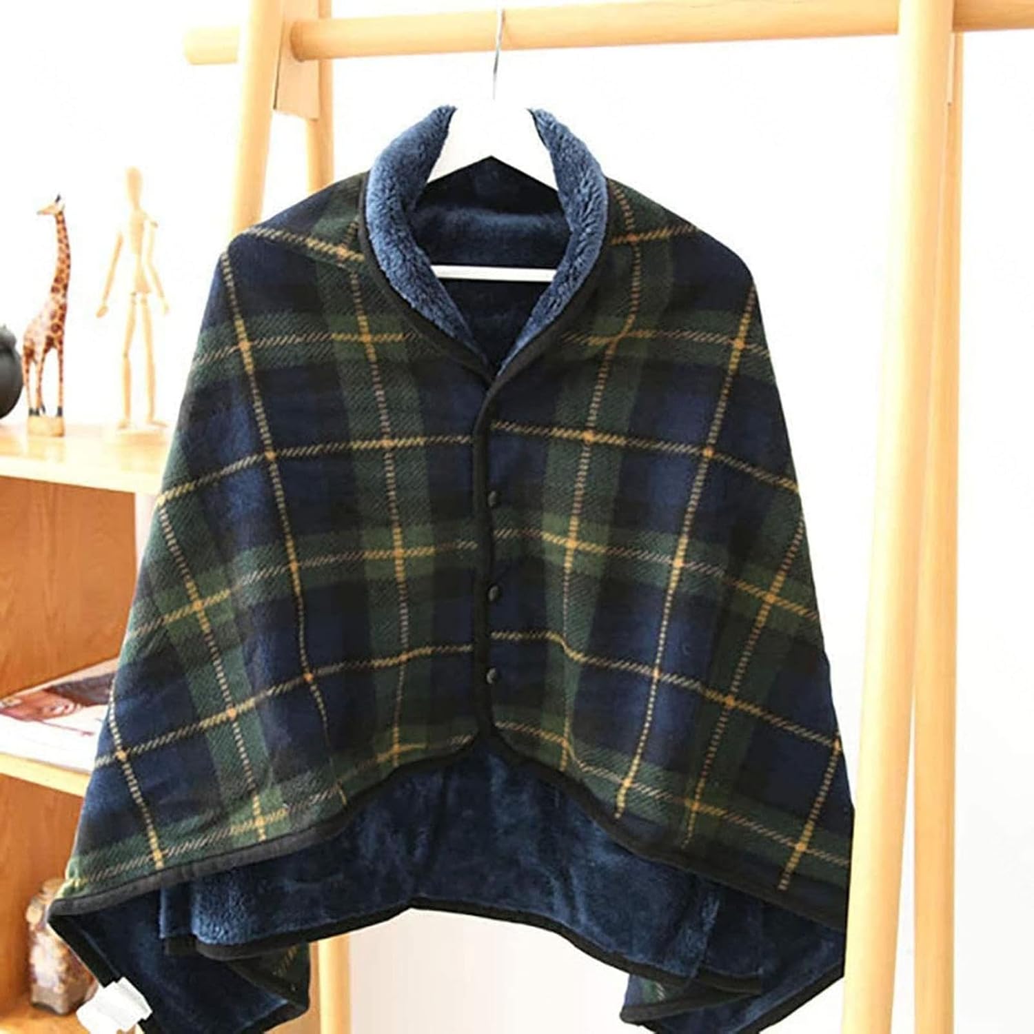 REUset Fleece Wheelchair Blanke, Wearable Thickening Wearable Thickening Old Man Shawl with Buttons Super Soft Plush Wheelchair Care Shaw for Lap Bed Sofa Office
