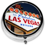Pill Box,Welcome to The Las Vegas Sign Round 3 Compartment Pill Box Pocket Purse Decorative Box Portable Mini Travel Medicine Case Tablet Vitamin Holder Organizer Pill Case