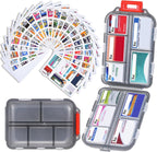 Travel Pill Organizer with 189 Medicine Labels, 10 Compartments Small Pill Case Compact and Portable Travel Pill Box for Airplane Car Purse Nurse Vacation Essentials (Gray, 1 Pack)