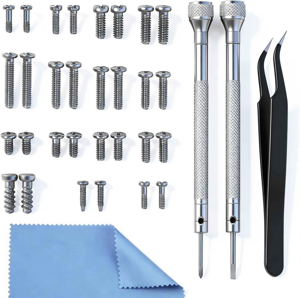 Eyeglass Repair Kit with Screws - All-in-One Glasses Repair Kit with Precision Screwdriver, Tweezers, Cleaning Cloth and Screws for Glasses - Compact & Portable (Small Kit)