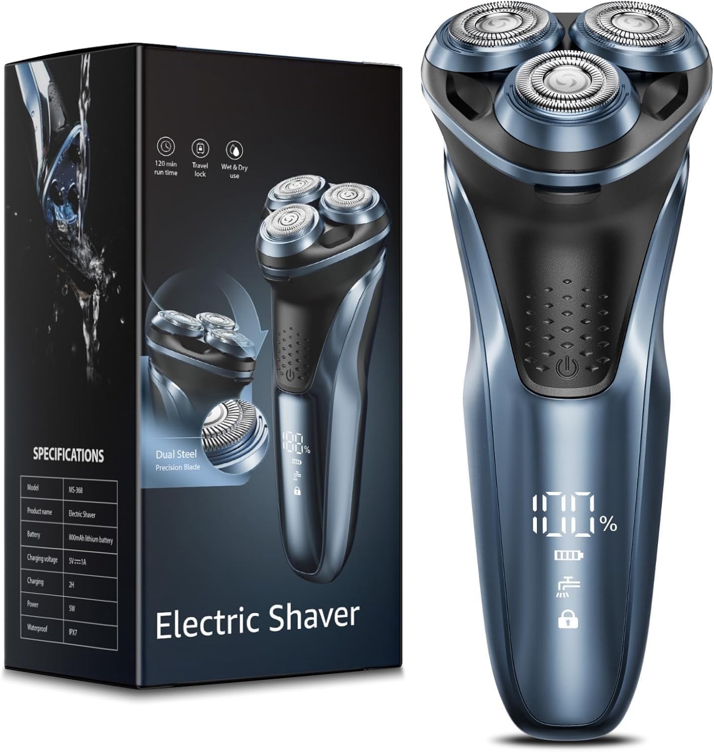 Travel Electric Razor for Men:5D Floating Head Shavers for Men, Smooth Shave Ready in Seconds - IPX7 Waterproof Wet or Dry, USB-C Rechargeable, Stainless Steel Blades