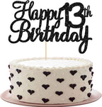 Gyufise 1 Pack Happy 13th Birthday Cake Topper Black Glitter Happy Birthday Cake Topper Happy 13 Birthday Cake Decoration for 13th Wedding Anniversary Party Decorations