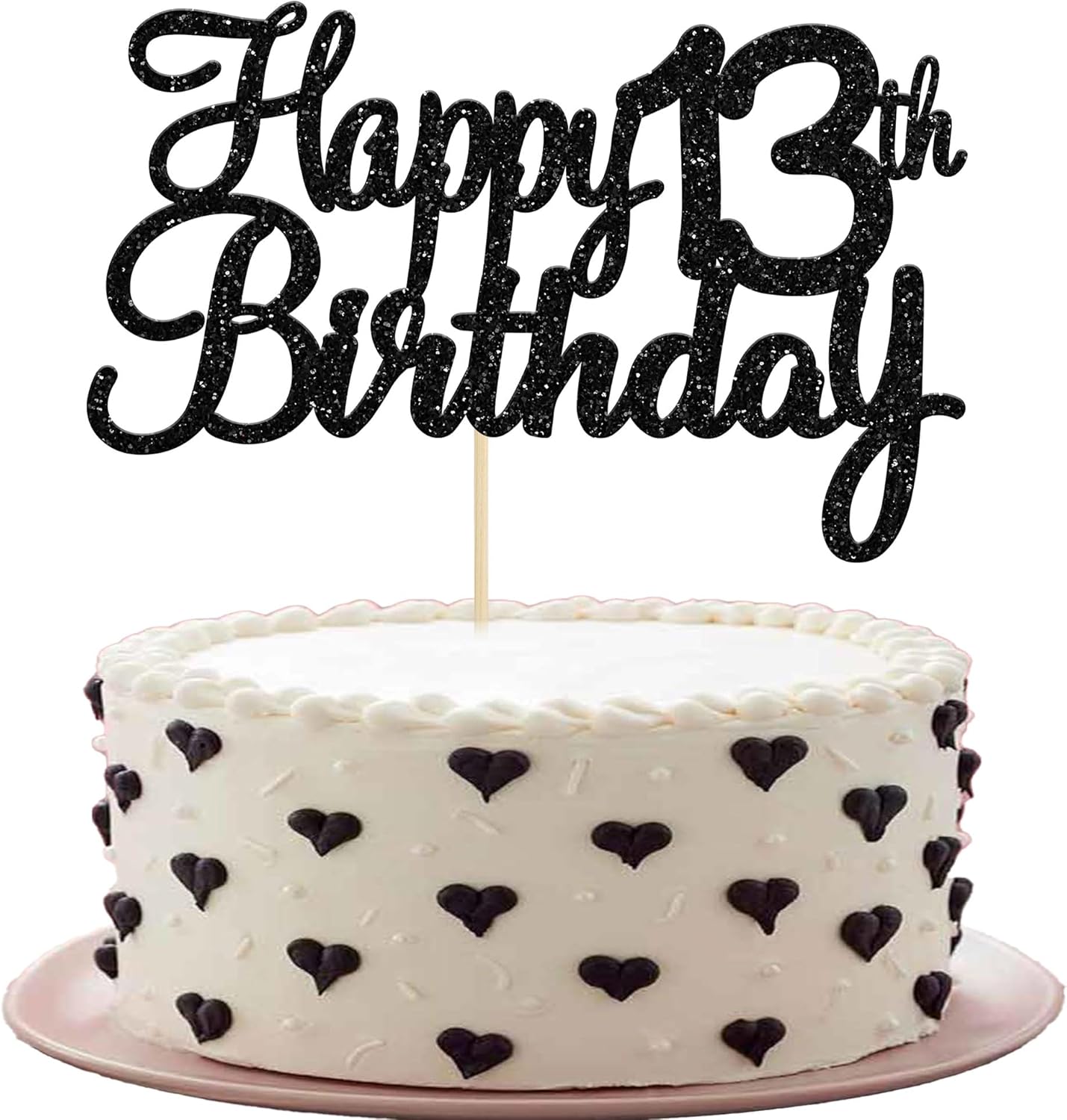 Gyufise 1 Pack Happy 13th Birthday Cake Topper Black Glitter Happy Birthday Cake Topper Happy 13 Birthday Cake Decoration for 13th Wedding Anniversary Party Decorations
