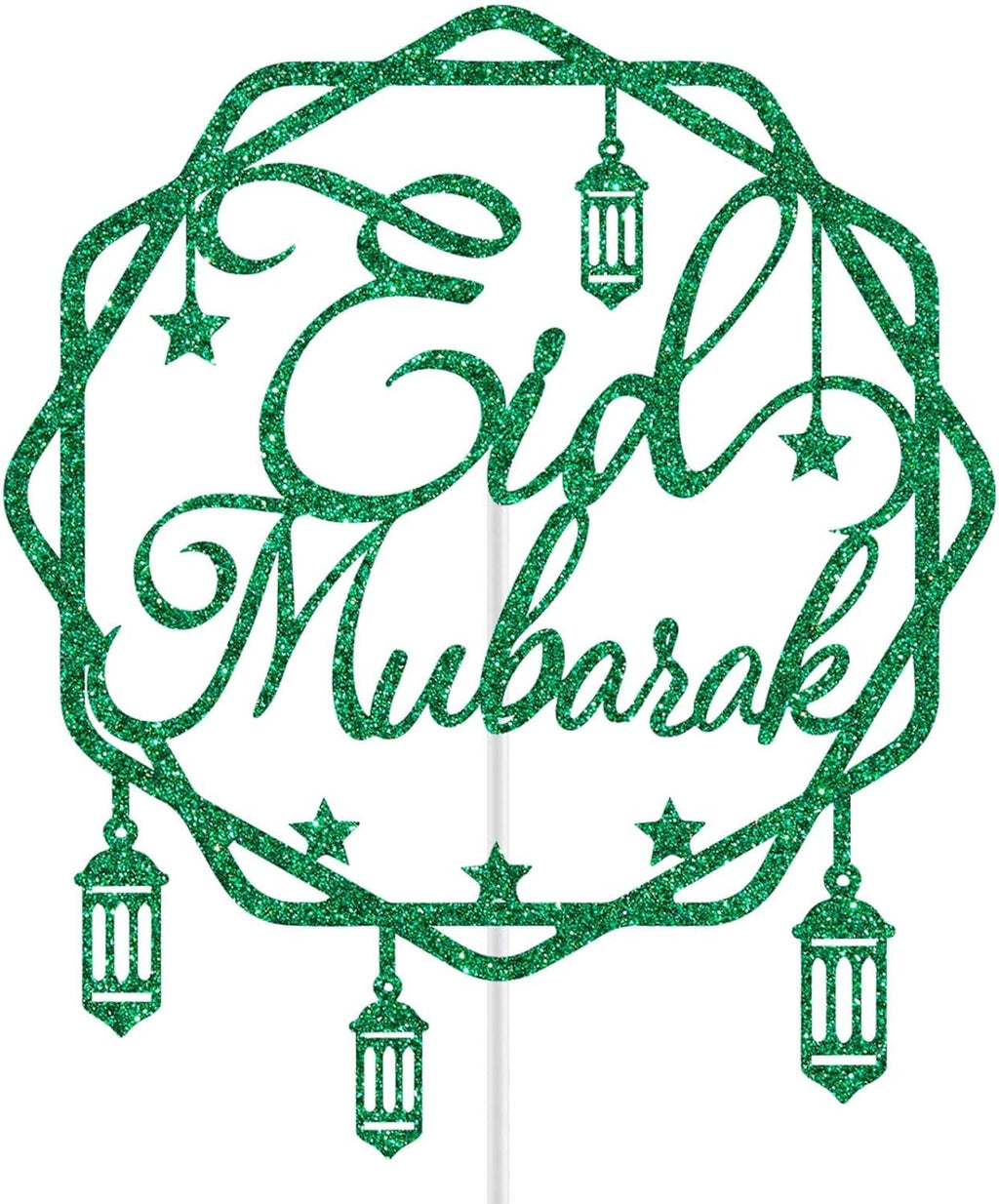 Eid Mubarak Cake Topper, Hajj Mubarak Decor, Muslim Islam Festival Anniversiry Party Decorations, Happy Ramadan Moon Star Eid Decoration Supplies Green Glitter