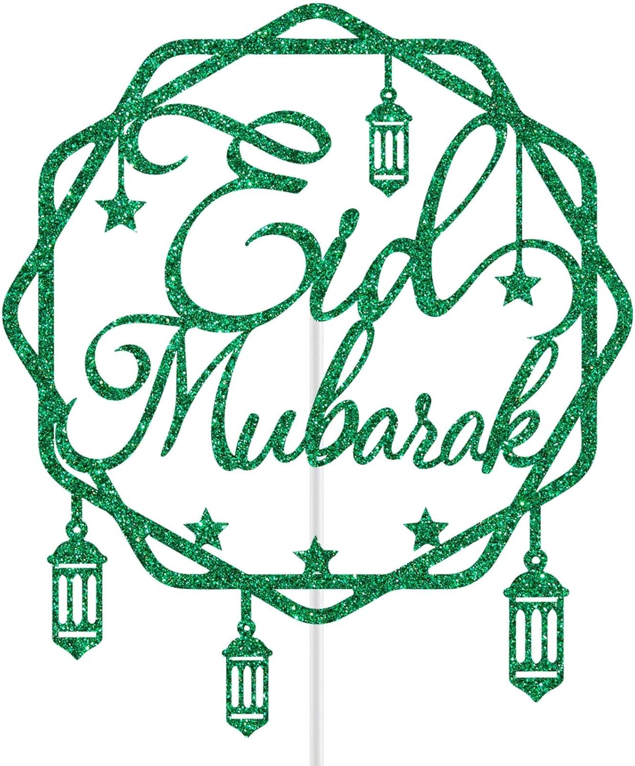 Eid Mubarak Cake Topper, Hajj Mubarak Decor, Muslim Islam Festival Anniversiry Party Decorations, Happy Ramadan Moon Star Eid Decoration Supplies Green Glitter