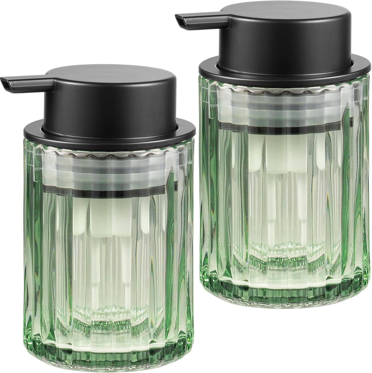 Amolliar Foaming Soap Dispenser, Plastic Pump & Glass Soap Bottle, Refillable 8OZ Hand Soap Dispenser, Dish Soap Dispenser for Kitchen, Bathroom Accessories Set, Home Decor Dispenser (Black 2 Pack)