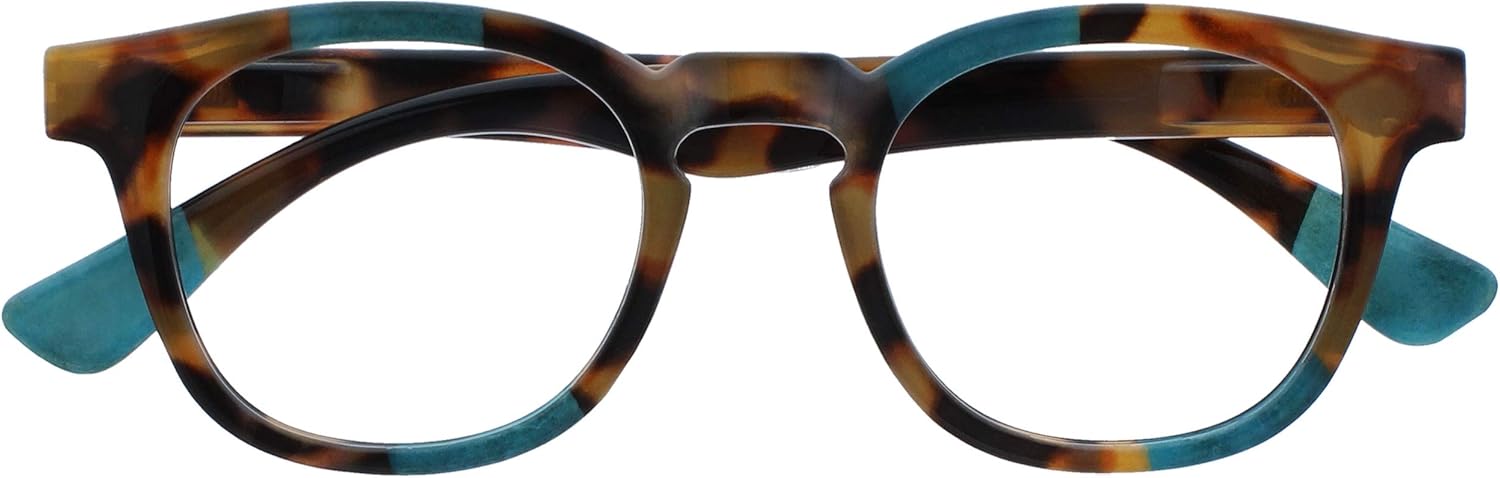 OPULIZE AVA Reading glasses for Women Men,Scratch Resistant Round frame with Spring Hinges, Brown Tortoiseshell with a Touch of Turquoise +2 (Pack of 1)