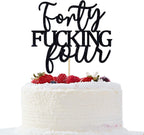 Forty Fucking Four Cake Topper - Happy 44th Birthday Cake Decor - Cheers to 44 Years Birthday Party Decorations Supplies, Black Glitter