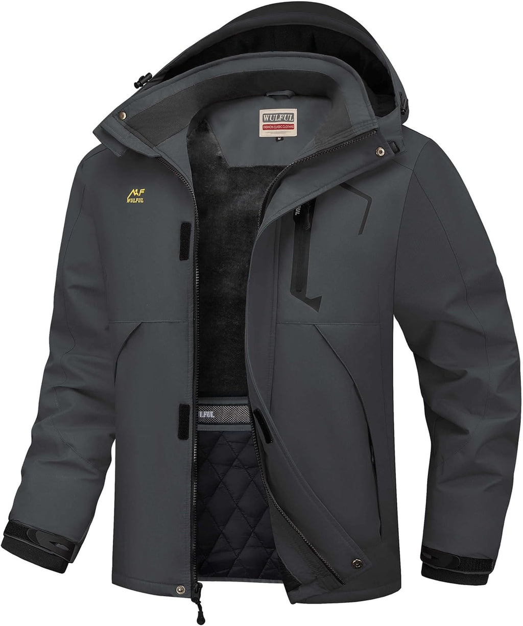 WULFUL Men's Winter Coats Waterproof Ski Jacket Warm Windproof Winter Windbreaker Jackets for Men with Hood