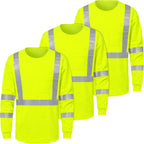 FATONE High Visibility Long Sleeve Safety Shirts for Men Reflective Work Shirts for Construction Breathable ANSI Class 3, Yellow XL