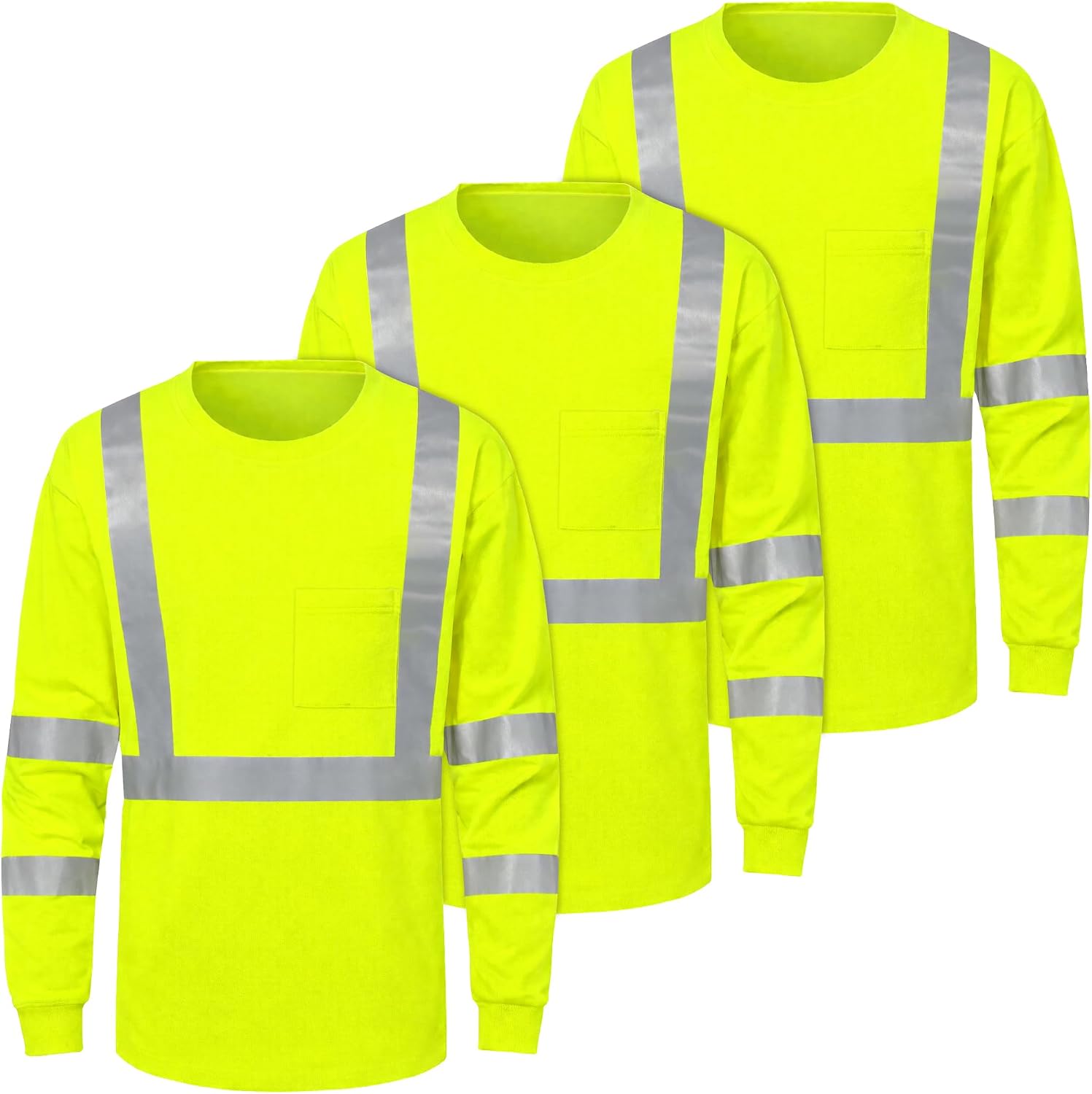 FATONE High Visibility Long Sleeve Safety Shirts for Men Reflective Work Shirts for Construction Breathable ANSI Class 3, Yellow XL