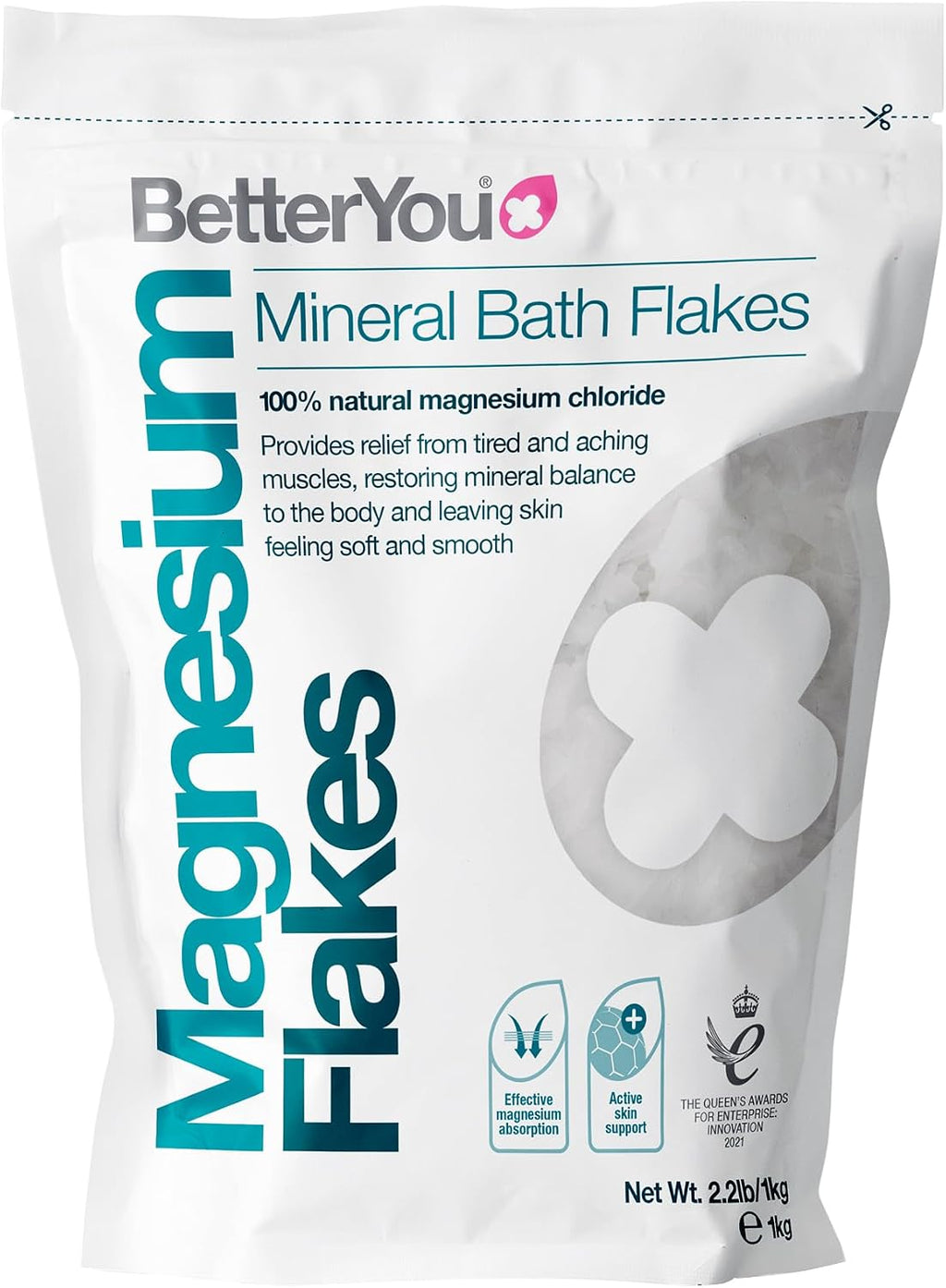 BetterYou Magnesium Mineral Bath Flakes - Mineral Bath Salts with Magnesium Chloride - Foot Bath or Body Bath Soak - Safe On Sensitive Skin - 2.3 lb