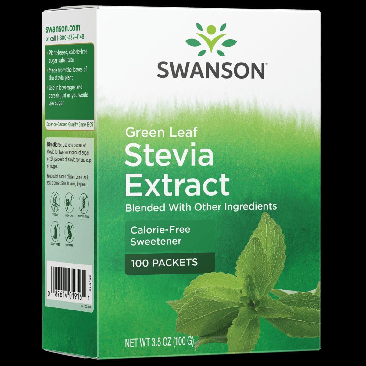 Swanson Green Leaf Stevia Extract 100 Packets
