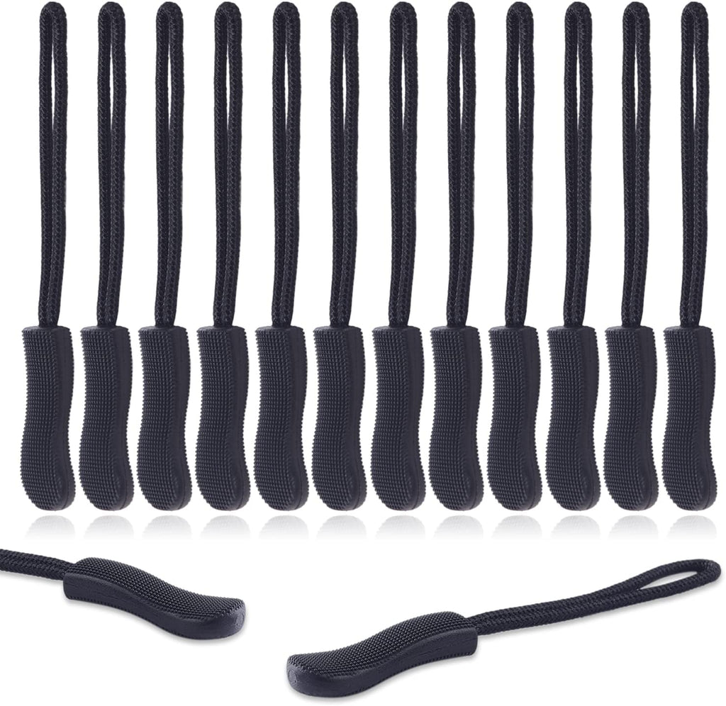 CooBigo 12Pack Zipper Pull Replacement, Golf Bag Parcord Zipper Pull Tab Replacement for Backpack, Jackets, Pants, Boots, Coats, Luggage - Balck(Universal Extender)