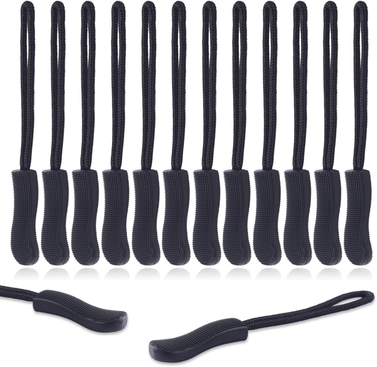 CooBigo 12Pack Zipper Pull Replacement, Golf Bag Parcord Zipper Pull Tab Replacement for Backpack, Jackets, Pants, Boots, Coats, Luggage - Balck(Universal Extender)