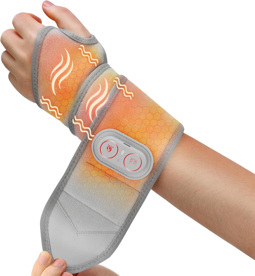 Cordless Wrist Heating Pad, Heated Wrist Brace Wrist Massager Wrap for Arthritis, Rechargeable Heated Hand Heating Pad Massage for Carpal Tunnel & Office Pain Relief (Light Grey)