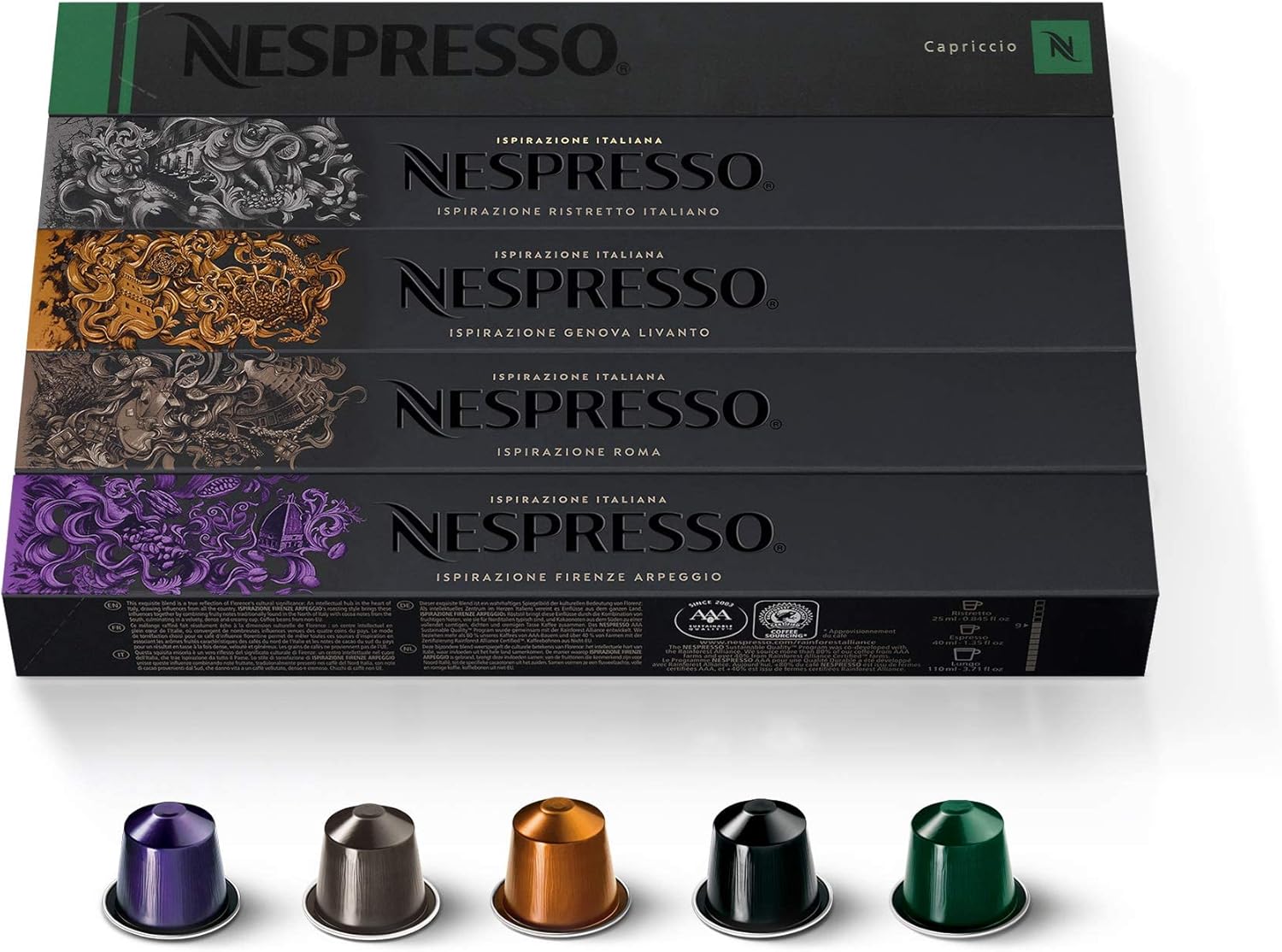Nespresso Capsules Original Line, Ispirazione Favorites Variety Pack, Medium & Dark Roast Espresso Coffee, 50 Count Coffee Pods