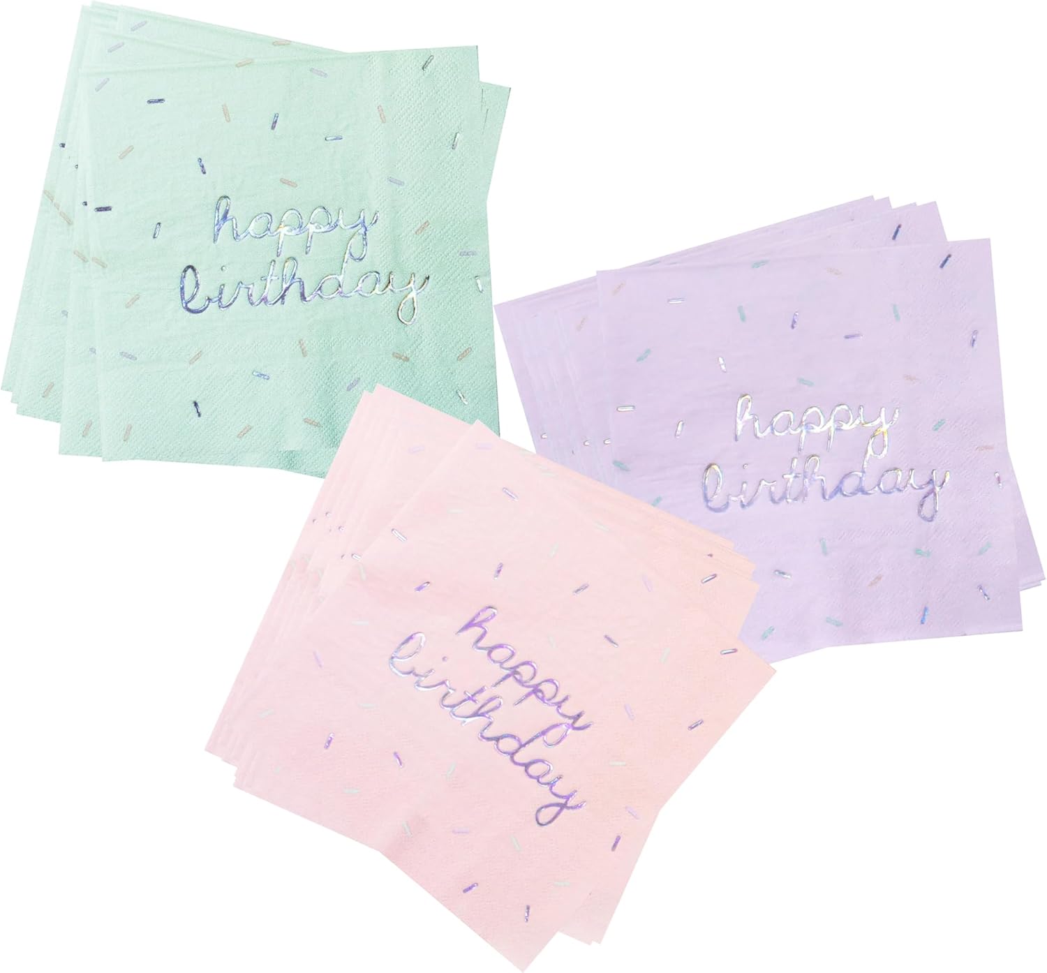Harlow & Grey Sprinkles - Happy Birthday Napkins, 24 Napkin, Multi-Color Pack, Birthday, Kids Party, Baby’s Birthday - Disposable Paper Napkins (Pastel)