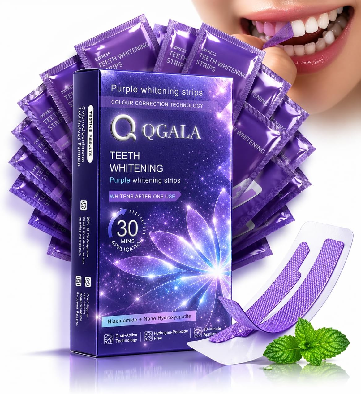 Purple Teeth Whitening Strips, Teeth Whitening Strips Removes Yellow Stains & Bad Breath, Gentle Teeth Whitening in 30 Minutes, Enamel Safe for Sensitive Tooth, Non-Slip Mint, 28 Strips (28 Strips)