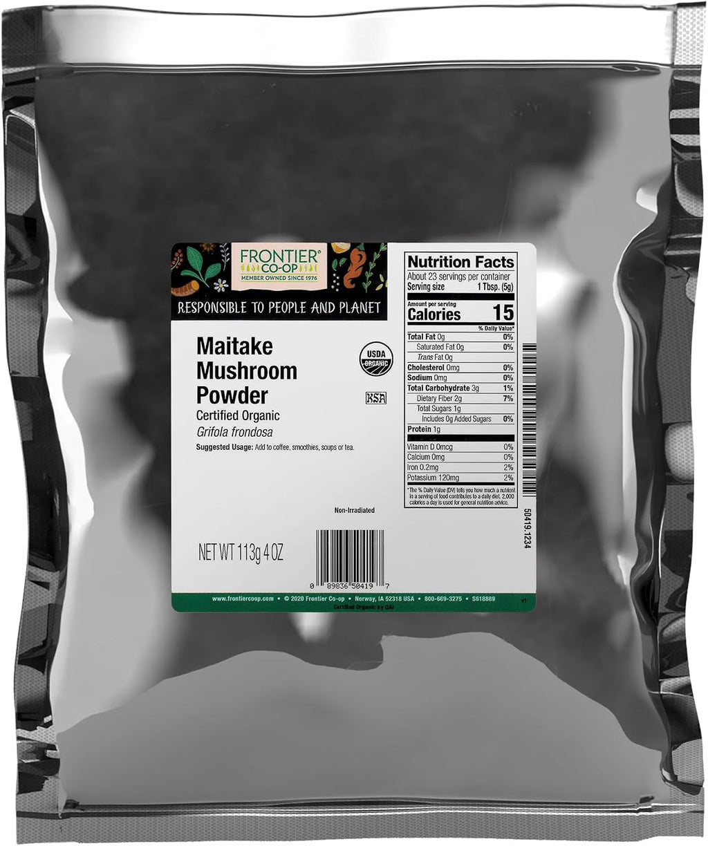 Frontier Co-op Organic Maitake Mushroom Powder, 1/4 lb Bag - Earthy, Savory Flavor for Smoothies, Soups, Coffee, Tea