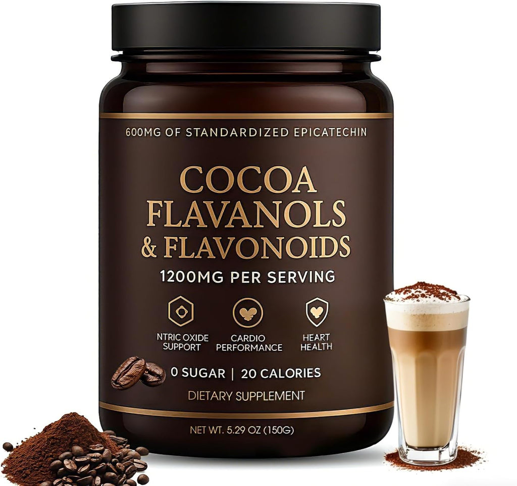 High Flavanol Cocoa Powder – 1200mg Flavanols & Flavonoids per Serving – 10X Concentrated Cocoa Extract with 600mg Epicatechin – Premium Dark Cocoa Nutrition for Daily Use, Gluten Free, Vegan, 5.29 oz (1)
