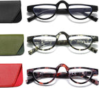 Hubeye 3 Pairs Plastic Retro Half Moon Frame Reading Glasses Lightweight Spring Hinge Women and Men Reader Black+Red+Green +2.5