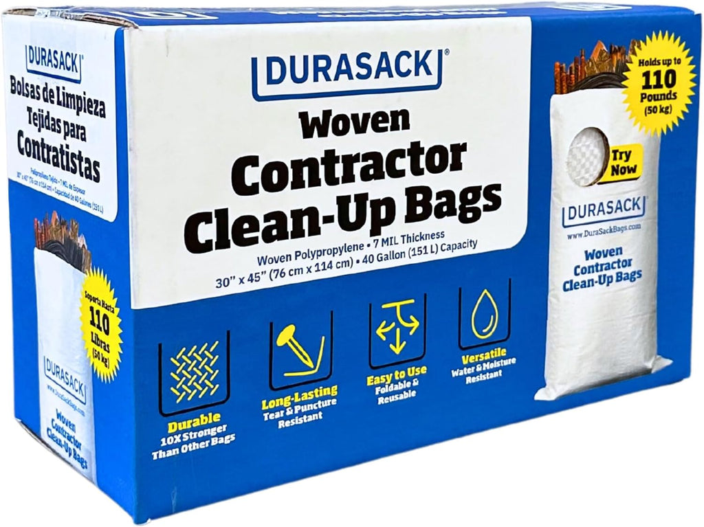 DURASACK Contractor Bags Heavy Duty 40-Gallon Reusable White Woven Polypropylene Contractor Garbage Bags, Pack of 16