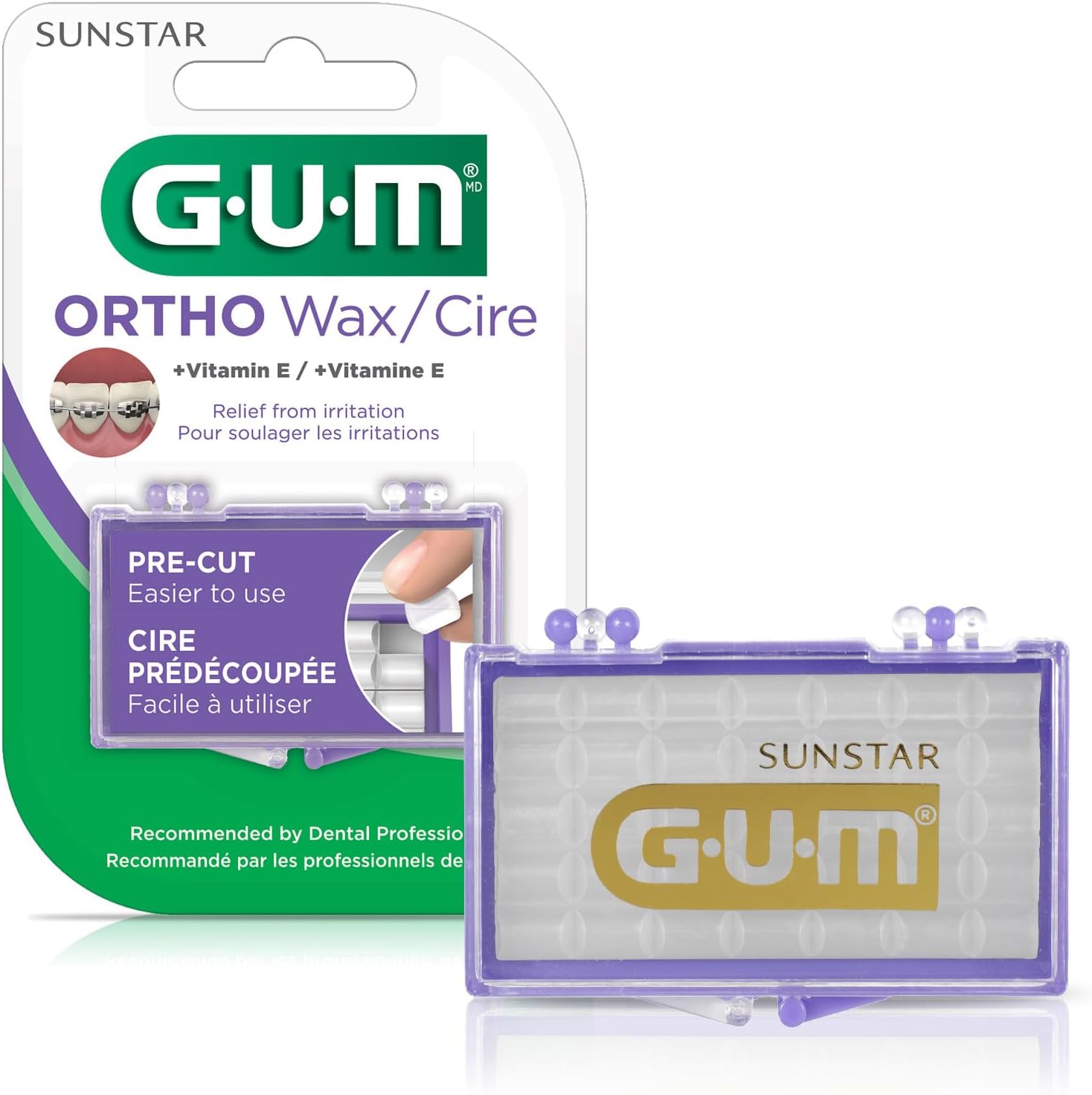 GUM Orthodontic Wax for Braces and Dental Devices - Soothing Dental Wax with Vitamin E - Clear Color - Unflavored (Pack of 1)