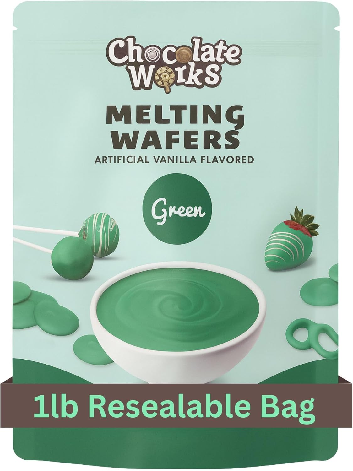Chocolate Works Green Melting Chocolate Wafers, 1lb (Pack of 1)