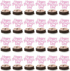 24 PCS Happy Mother's Day Cupcake Toppers with Glitter Heart Love Mother Best Mom Cupcake Picks for Happy Mother's Day Theme Women Birthday Party Cake Decorations Supplies Pink