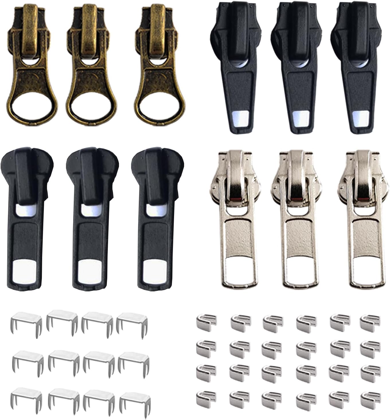 JOSDIOX Zipper Repair Kit #5 Zippers Pull 12 Pcs, Sliders, Top Stop & Bottom Replacement, Fix Zip On for Repairing Coats,Jackets with Metal, Plastic and Nylon Coil Teeth