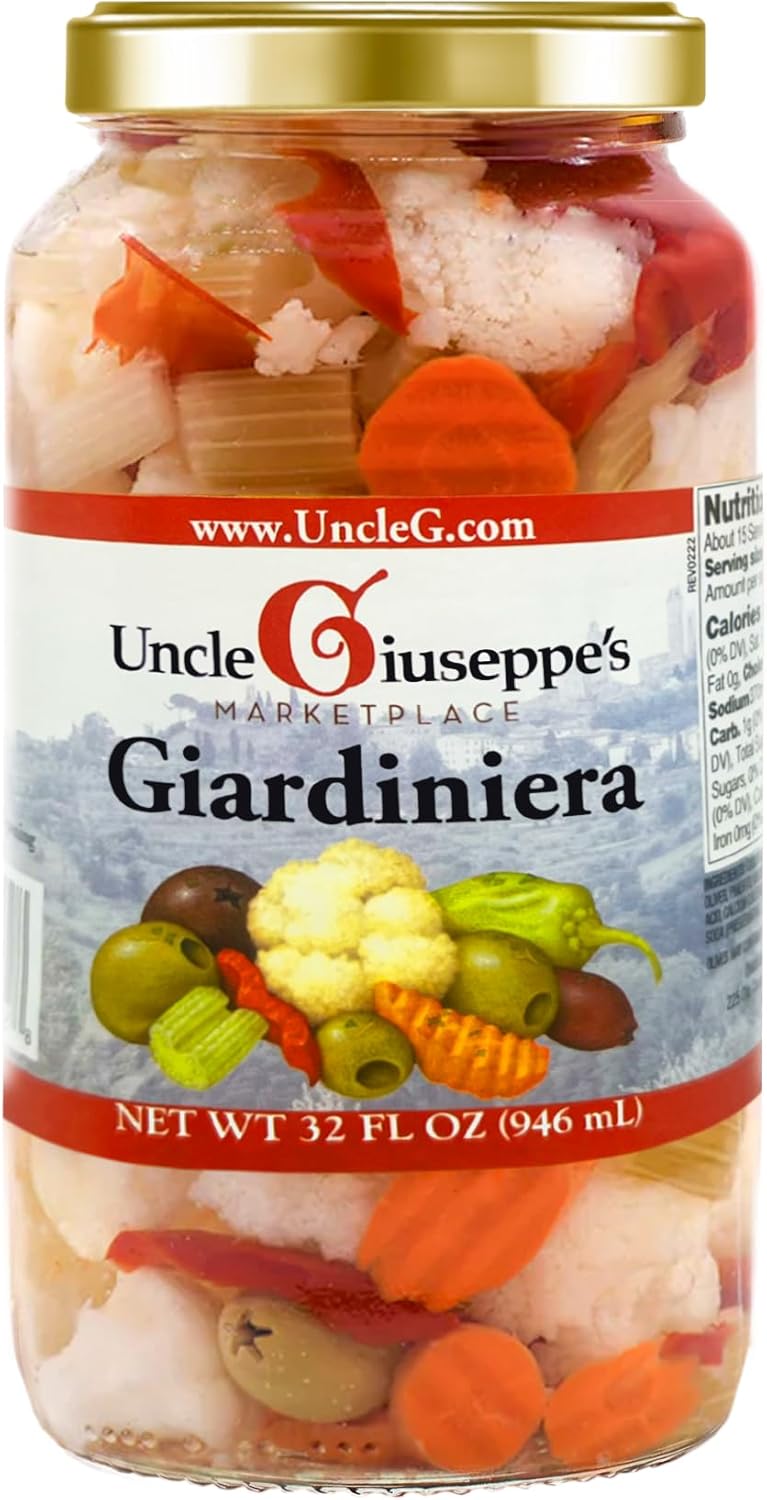 Uncle Giuseppe’s Giardiniera – 32 fl oz Jar – Italian-Style Pickled Vegetable Medley, Crisp & Zesty, All-Natural (Pack of 1)
