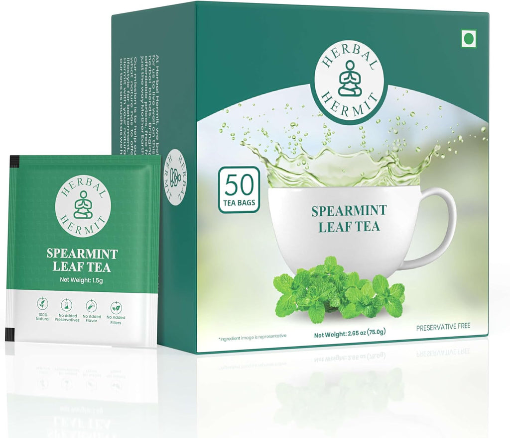 Spearmint Tea Bags - 50 Tea Bags - Pure Spearmint Leaves - Caffeine Free Herbal Tea - Natural Digestive Support & Breath Freshener - Non-GMO