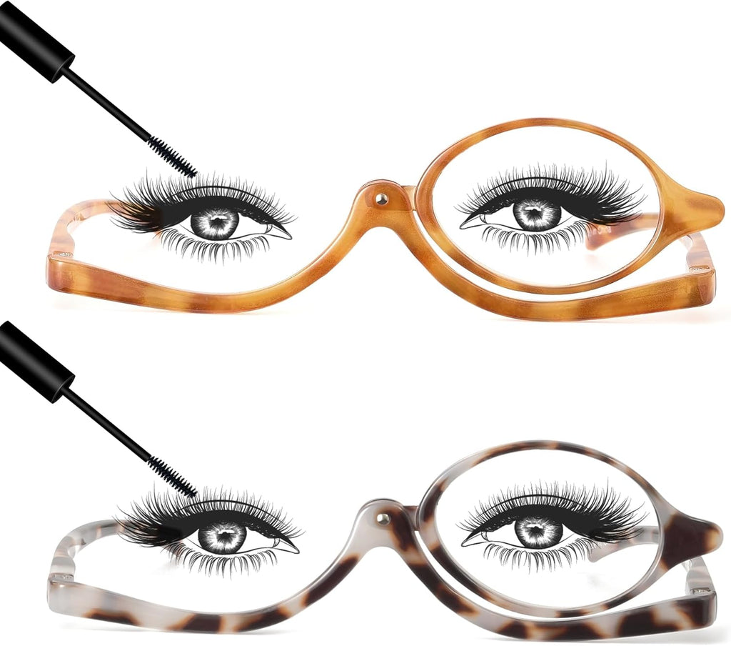 JM 2 Pairs Makeup Reading Glasses Magnifying Flip Down Cosmetic Readers for Women with Spring Hinge +1.5