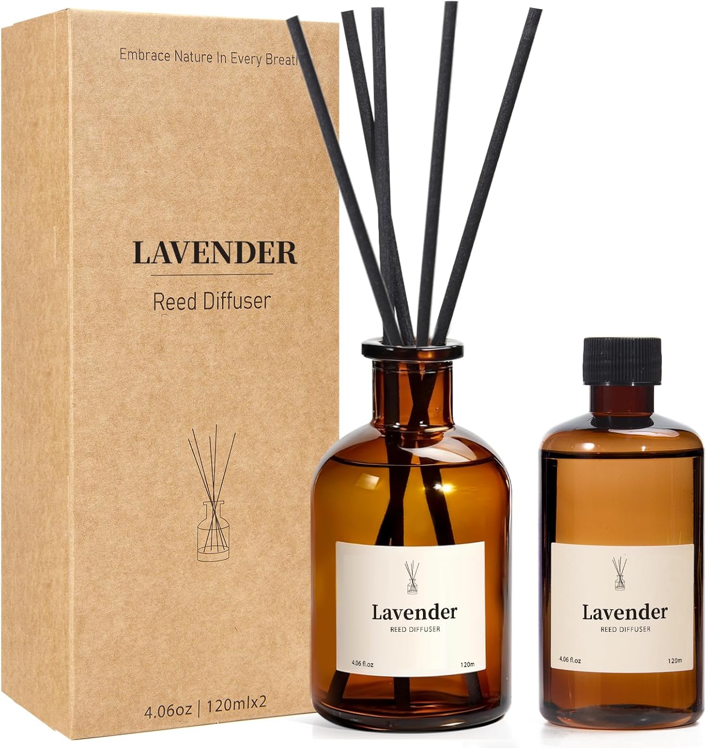 Reed Diffuser Set, 8.12 fl.oz Lavender Scented Oil Diffuser with Sticks, Up to 120 Days, Home Fragrance Reed Diffuser for Bathroom Office Shelf Decor & Room Fresheners, 2 Pack