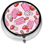 Ice Cream Pill Box 3 Compartment Small Pill Case,Portable for Pocket or Purse Pill Organizer Pill Container Holder with Mirror to Hold Vitamins, Medication, Fish Oil and Supplements