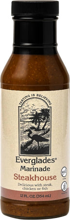 Everglades Steakhouse Marinade – Bold Blend of Spices & Peppers for Grilling, Broiling & Baking – Flavorful Marinade for Beef, Pork, Poultry & Seafood – 12 oz Bottle