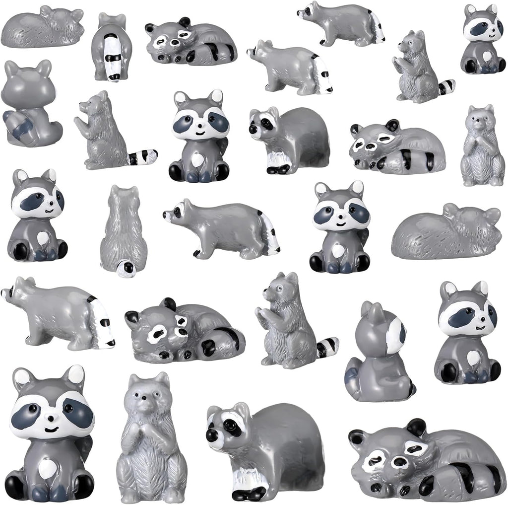40 Pcs Mini Resin Raccoon Figurines Bulk Miniature RaccoonFigures Winter Woodland Animal Tabletop Tray Statue for Home Desktop Micro Landscape Decor Gift Woodland Animals Decoration