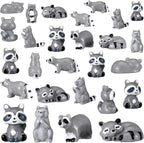 40 Pcs Mini Resin Raccoon Figurines Bulk Miniature RaccoonFigures Winter Woodland Animal Tabletop Tray Statue for Home Desktop Micro Landscape Decor Gift Woodland Animals Decoration