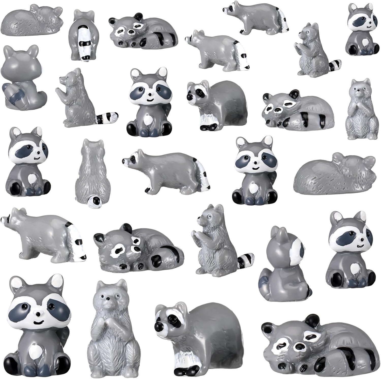 40 Pcs Mini Resin Raccoon Figurines Bulk Miniature RaccoonFigures Winter Woodland Animal Tabletop Tray Statue for Home Desktop Micro Landscape Decor Gift Woodland Animals Decoration