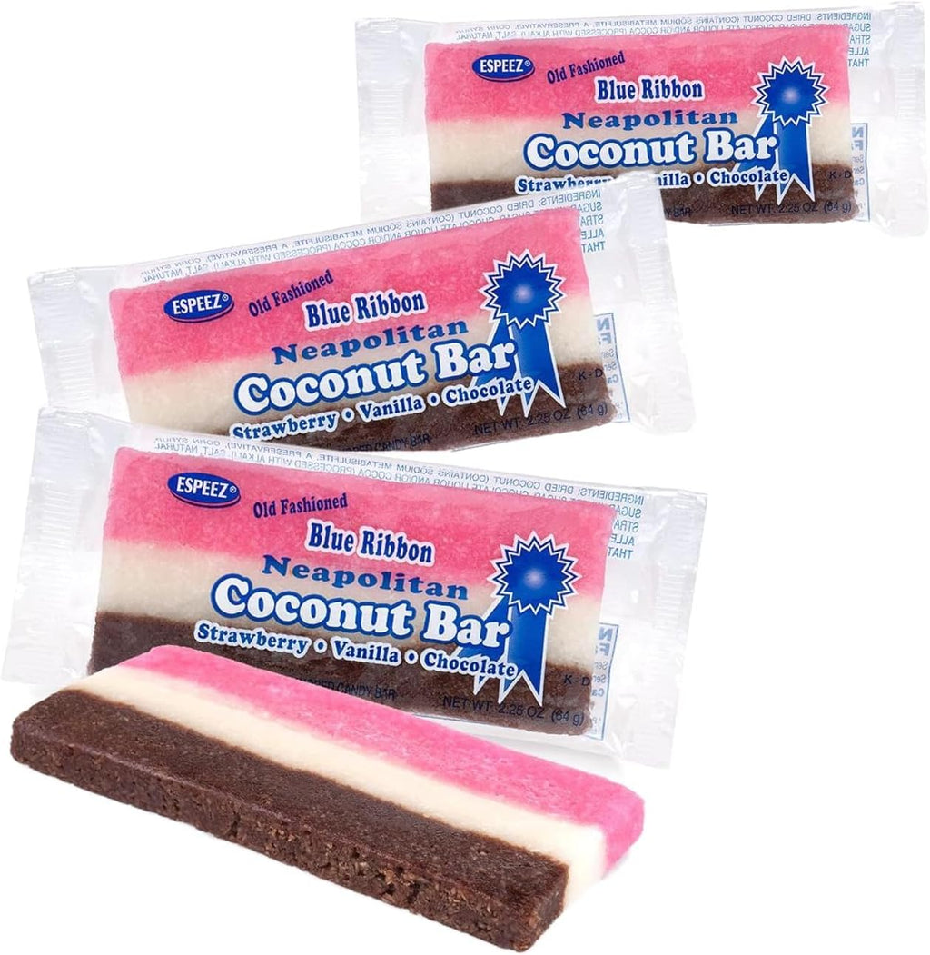 Blue Ribbon Old Fashioned Neapolitan Coconut Candy Bars (Bundle of 3)